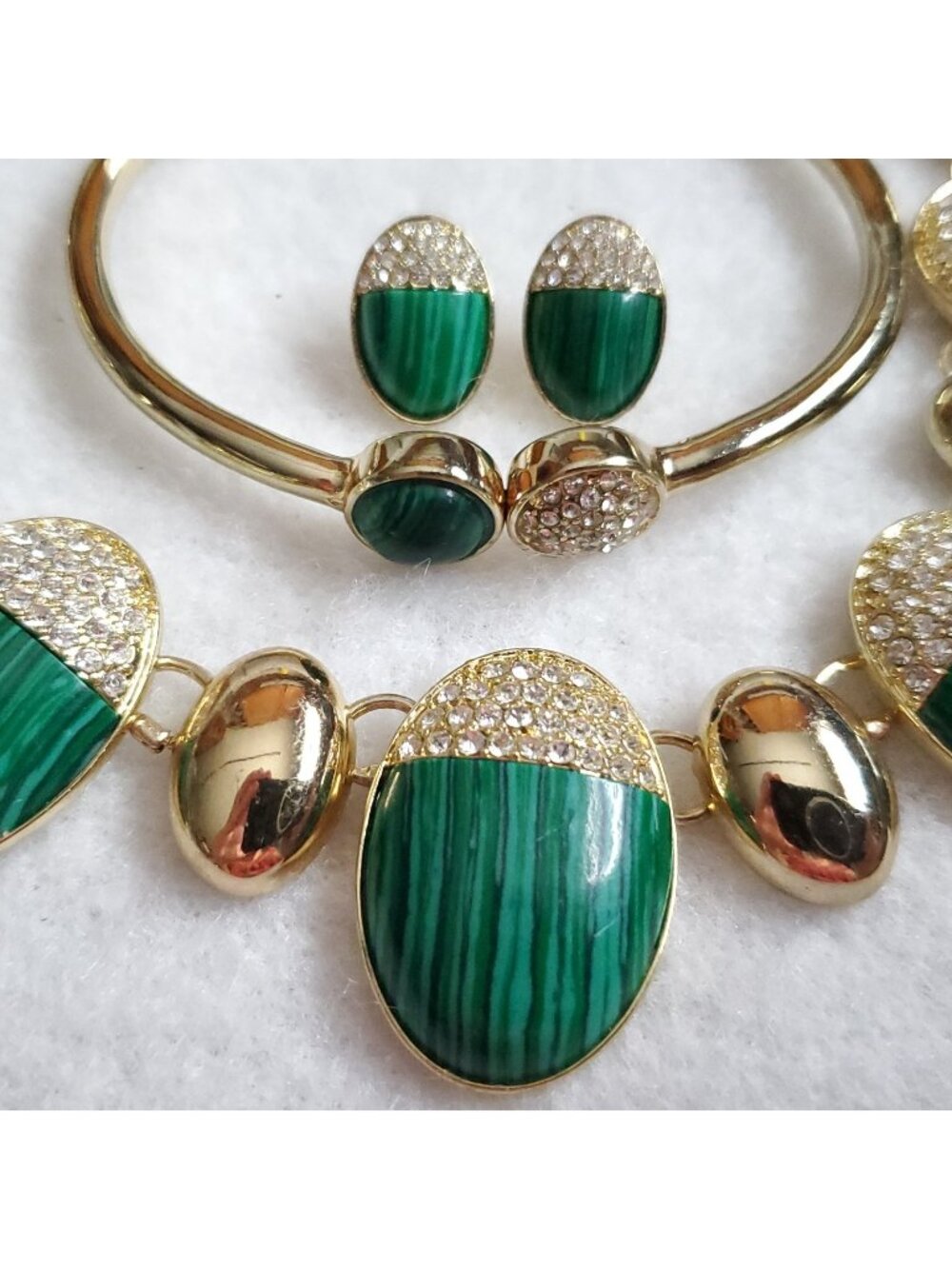 Vintage Talbots Necklace Earrings Bracelet Gold Tone Green Statement 19-22"